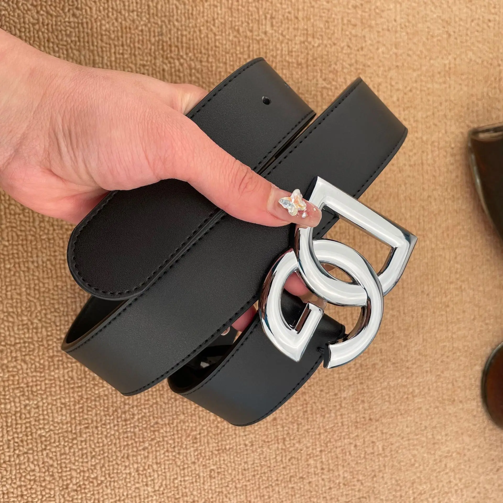 حزام حرف DG بتصميم العلامة التجارية الفاخرة، حزام من الجلد الطبيعي عالي الجودة، حزام ترفيهي للأعمال للرجال والنساء