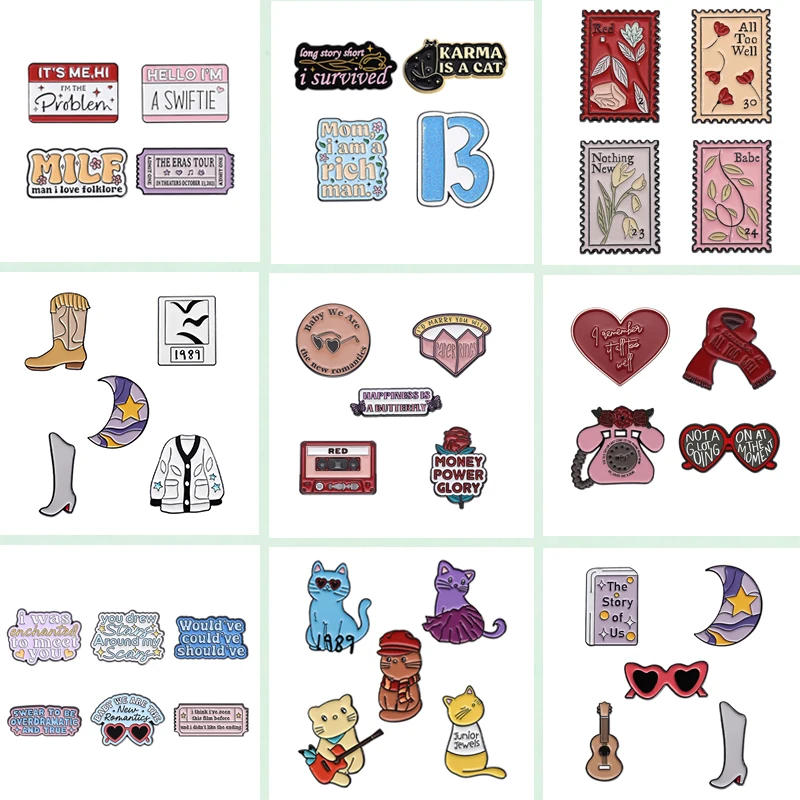 Wholesale Enamel Pins 3-6pcs/sets Brooches Pop Singer Lyrics and Costumes Creative Brooches Lapel Badge Jewelry Gift for Friends