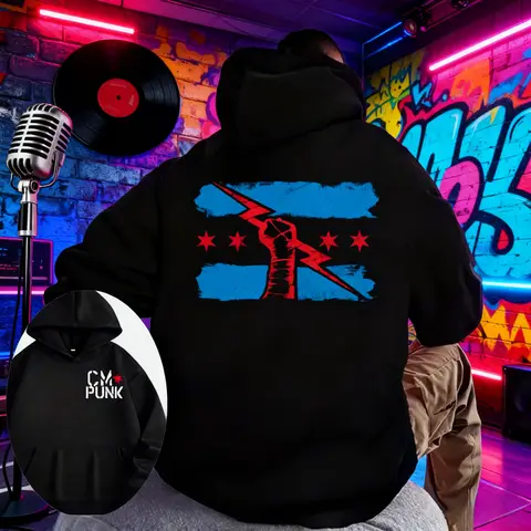 2025 Autumn/winter Famous Wrestlers Return To CM Punk Men's Cotton Hoodies with Velvet Fashion Sports and Leisure Pullovers.