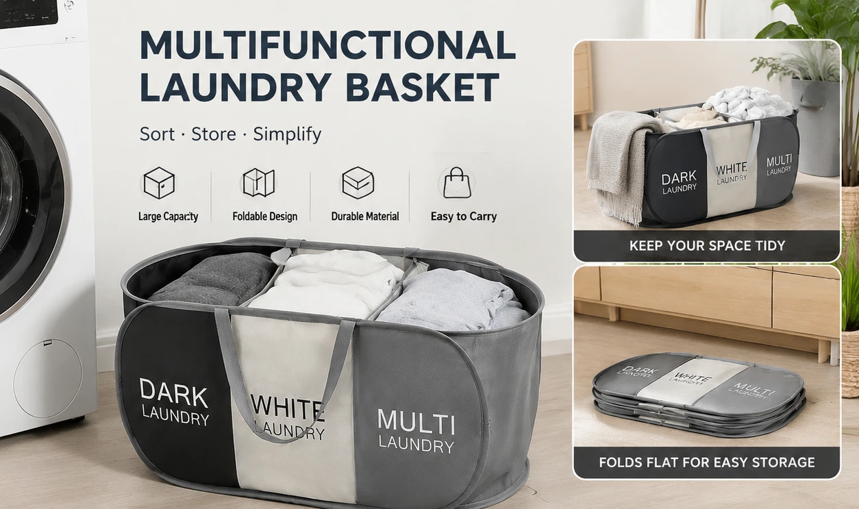 Collapsible Laundry Hamper Large Capacity Fabric Storage Basket with Handles Clothes Organizer for Bedroom Bathroom Dorm