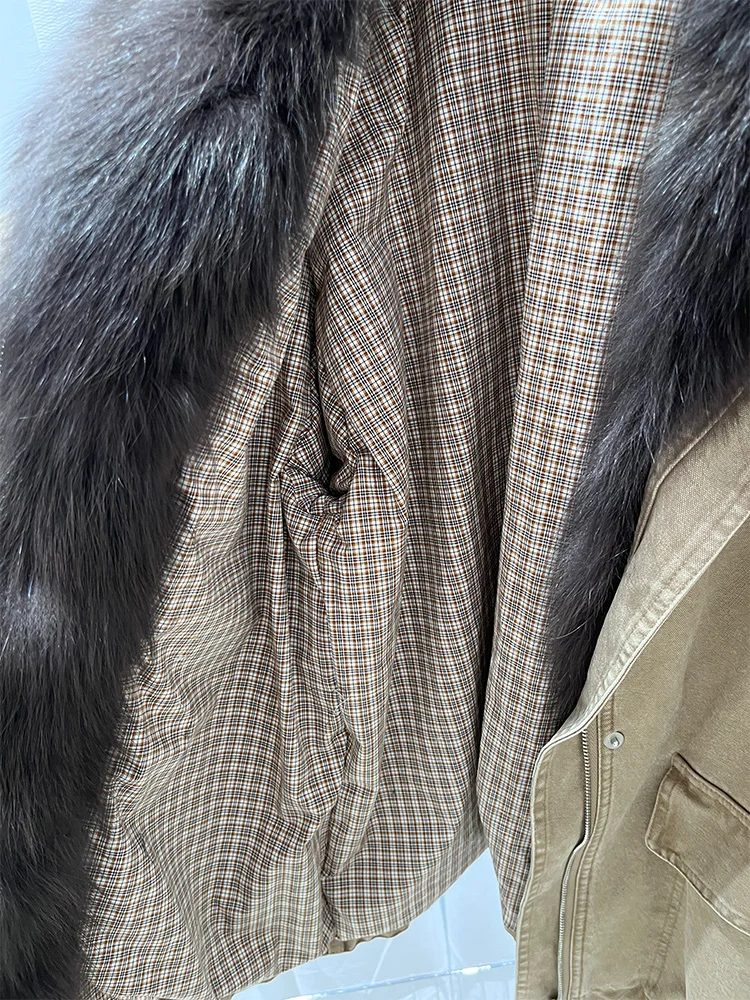 เสื้อโค้ทพาร์กาสำหรับผู้หญิง ฤดูหนาว ปกขนสุนัขจิ้งจอกแท้  บุด้วยขนห่าน  เสื้อแจ็คเก็ตพัฟเฟอร์