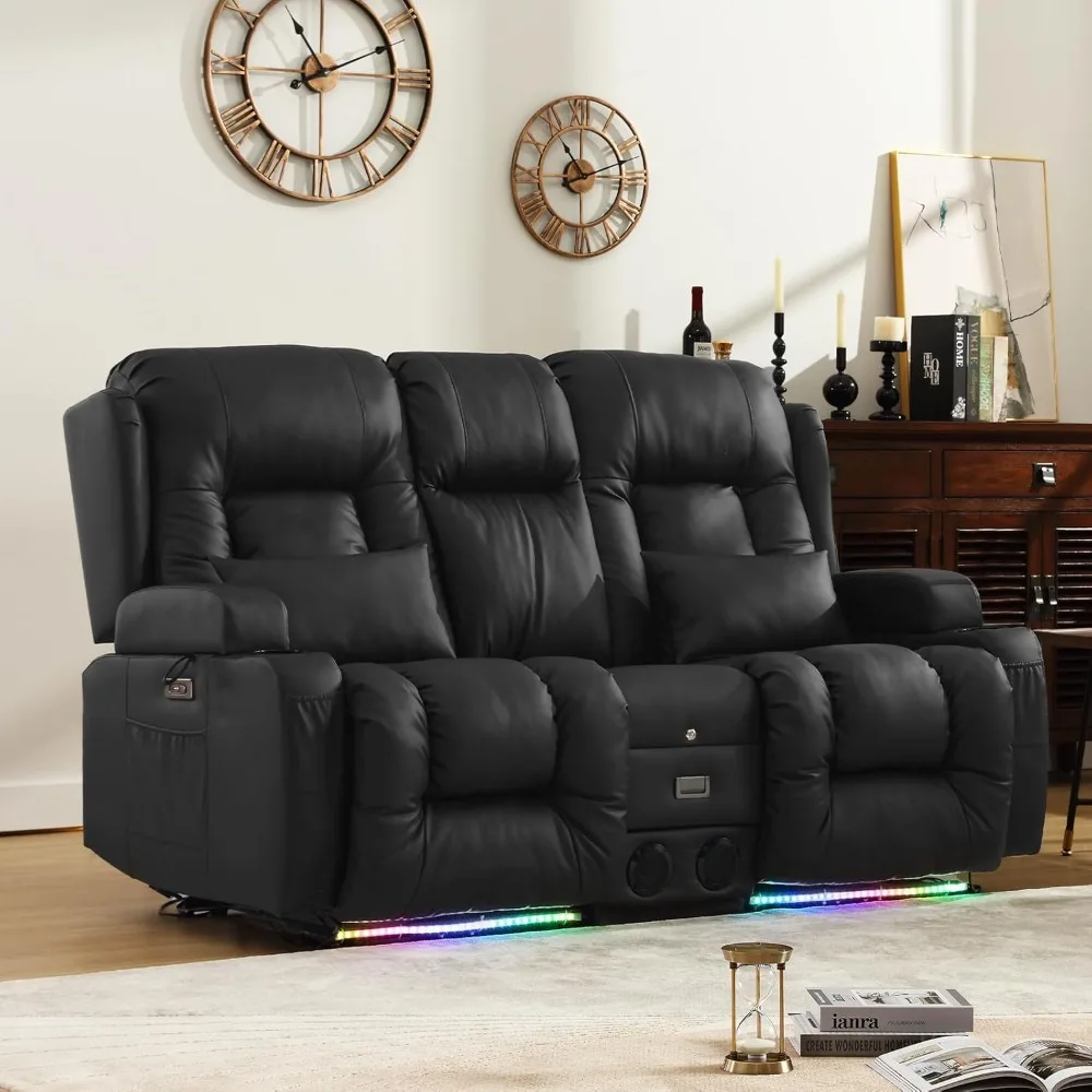 

Reclining Sofas, Massage & Heating with LED Lighting, Cup Holder, Lumbar Pillows, Electric 3 Seat RV Reclining Sofas