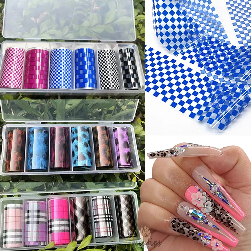 6ロールのヒョウ柄のネイルボード,転写紙,シェル,ネイルアートデコレーション用