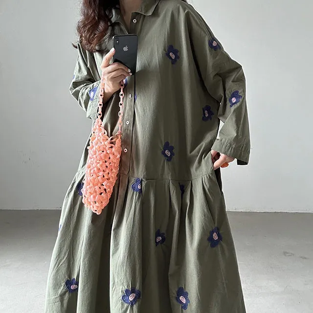 Chique dames lange Dr herfst winter nieuwe Sle ontwerp retro borduurwerk bloem losse afslankende Dr Ci woon-werkverkeer enkele knop