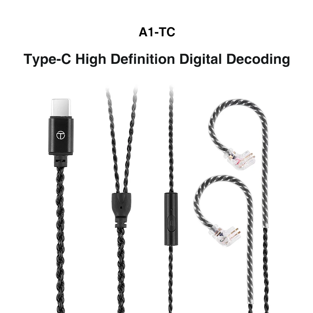 TRN A1 Type C Wired Earphones Cable Upgraded Silver Plated With Microphone Headphone Cables In Ear Monitor Original Headset