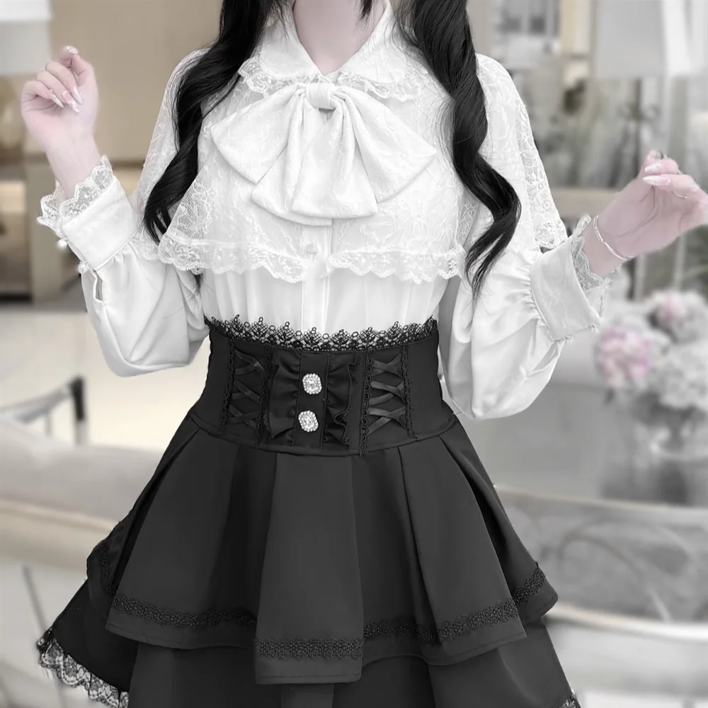 Chemise à manches longues violette pour femmes, produit en série Original Mine, doux gothique, sous-culture, Cape en dentelle, jupes noires pour filles Y2k