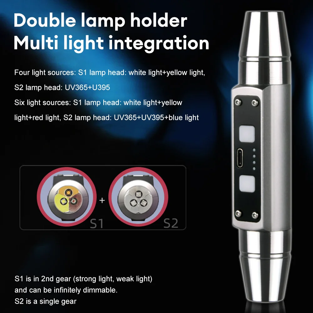 Recarregável Double Head Jade Identificação Luz, Gem Lanterna, 6 Lâmpada Detector de Luz, Luz UV para Emerald Jóias Fontes