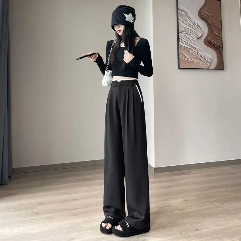 know dream 2024 Autumn New Wide Leg Pants Women's Splicing Color Contrast Design Loose Casual Pants