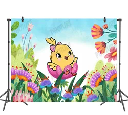 PHOTURT Canticos Backdrop Kids Birthday Party Background Little Chicken Flower Land Vinyl Polyester Studios Decoration Props