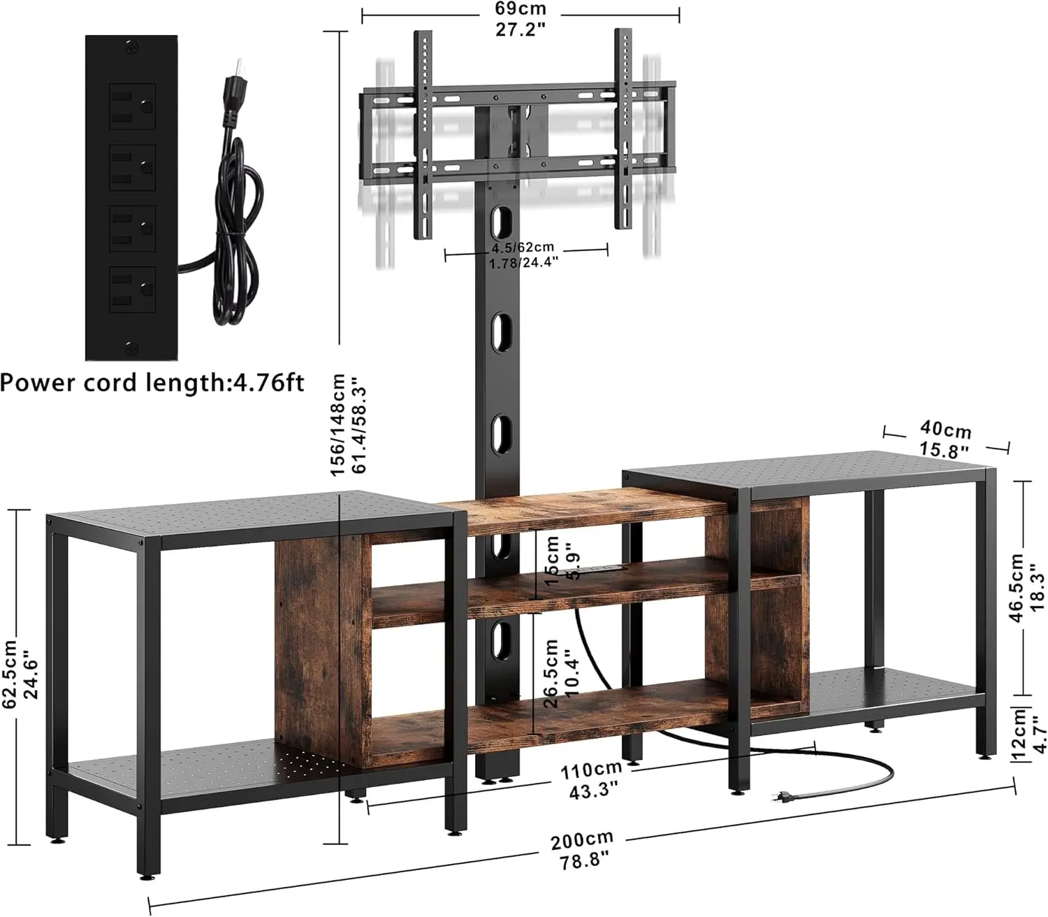 IRONCK 79 Inch TV Stand for TVs up to 85 Inch with Mount and Power Outlet, 3 Tiers TV Console with Storage Shelves, Entertainmen