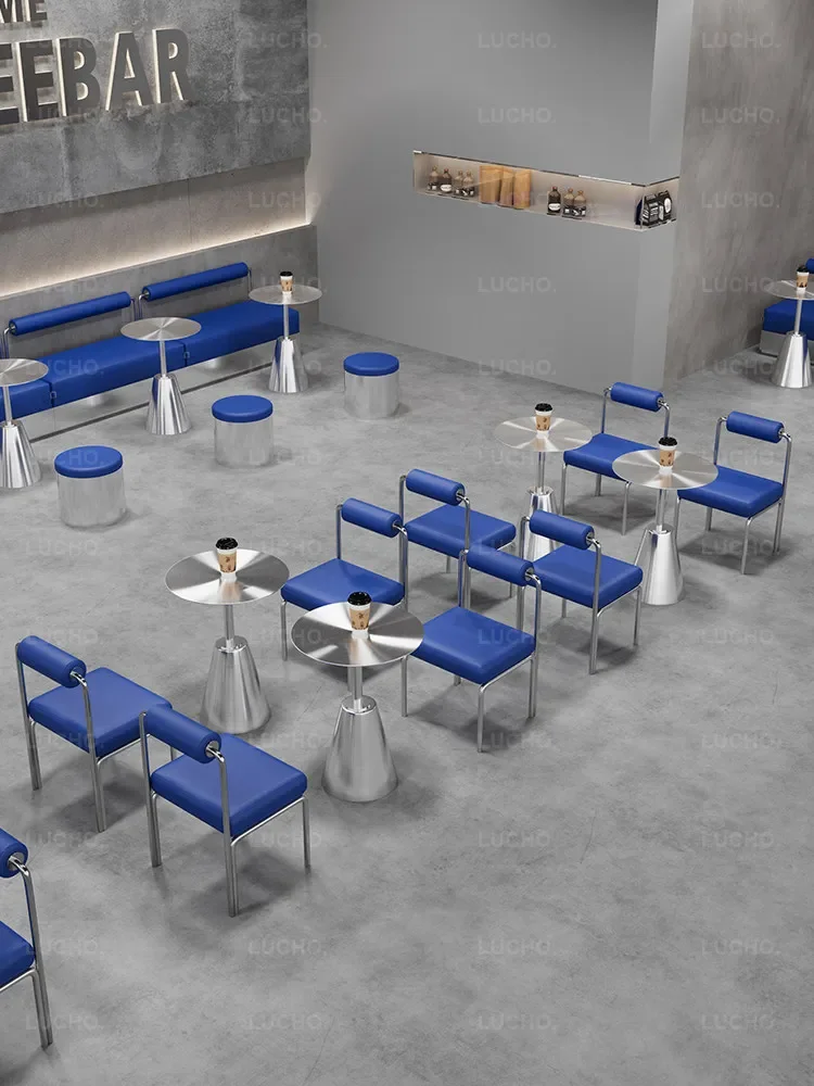 HYS cafe booth sofa against the wall BBQ bar milk tea shop stainless steel tables and chairs