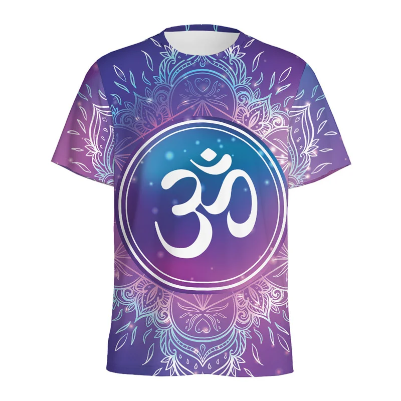 Spiritual Om Mandala Pattern T-shirt For Men 3D Printed Ethnic Floral T Shirt Women Round Neck Short Sleeve Summer Street Tees