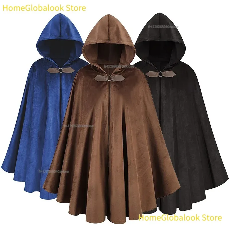 Mantello con cappuccio in camoscio stile cacciatore medievale, morbido e confortevole, ideale per adulti, perfetto come costume da mago, guerriero o cavaliere per cosplay, feste in maschera, servizi
