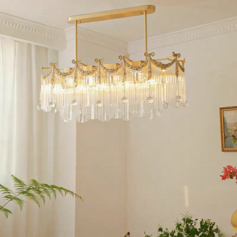 

2025 French Light Luxury Crystal Tassel Chandeliers, Full Brass Bow Clear Crystal Lustre, Bedroom Living Room Decorative Lights