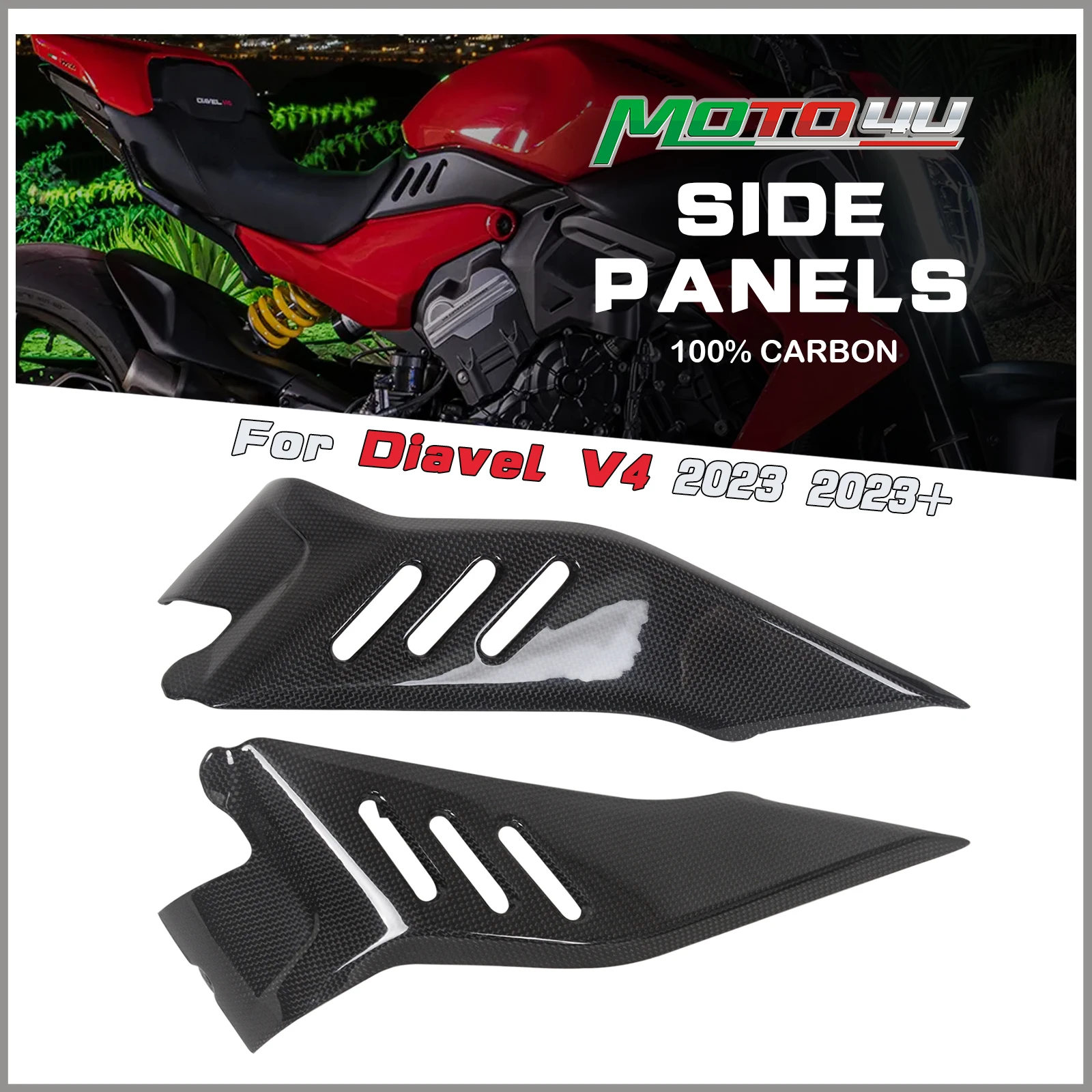 

For Ducati Diavel V4 2023 2023+ 100% Carbon Fiber Side Panels Motorcycle Side Fuel Tank Lower Cover 1Pair
