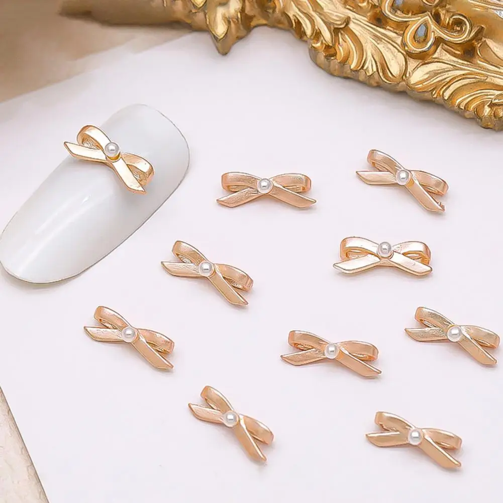 Bow Nail Decoração para DIY, reutilizáveis Nail Art Acessórios, Decoração inoxidável, Faux Pearl, Bow Shape, Kawaii, 20 Pcs