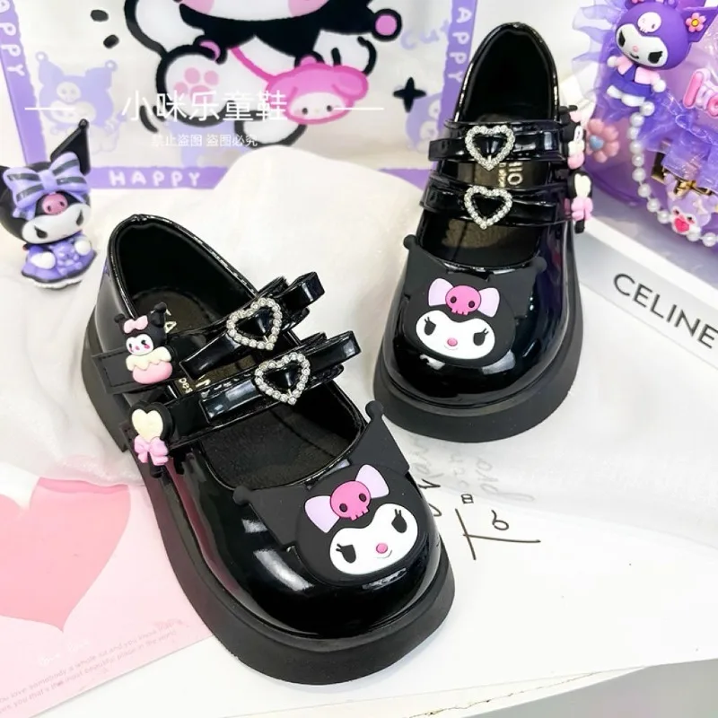 

Kawaii Kuromi Sanrio, милая детская кожаная обувь, удобная студенческая обувь принцессы с героями мультфильмов, подарок на день рождения для девочек
