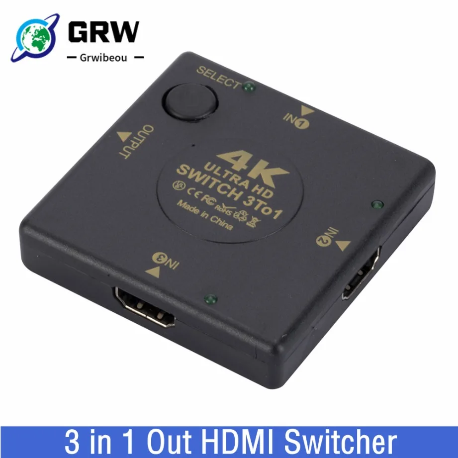 Grwibeou 4K Mini 3 in 1 out kompatybilny z HDMI przełącznik 1080P 3 Port HDMI-kompatybilny przełącznik Splitter dla DVD HDTV Xbox PS3 PS4