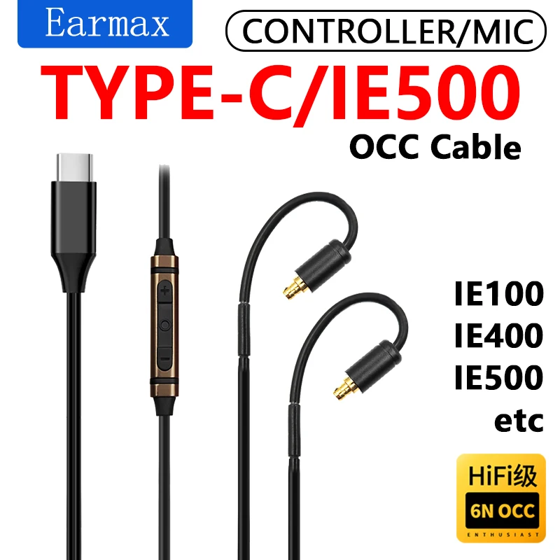 For Sennheiser IE500 IE500PRO IE100 IE400 Replaceable HIFI Earphones TYPEC to IE500 High-Purity Single Crystal Copper Cable