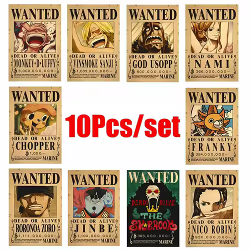 10Pcs Anime One Piece Luffy Wanted Vintage Posters Set for Room Wall Decoration Cartoons Zoro Wanted Painting Stickers Toys Gift - Image 3