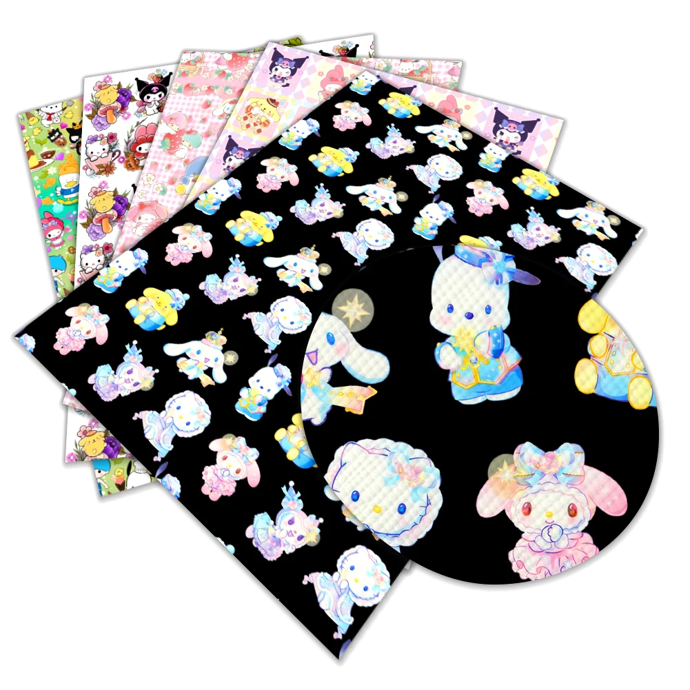 Japanese Cartoon Sanrio Print Pattern Artificial Leather Cross Pattern for DIY Jewelry Earring Craft Making 22*30cm