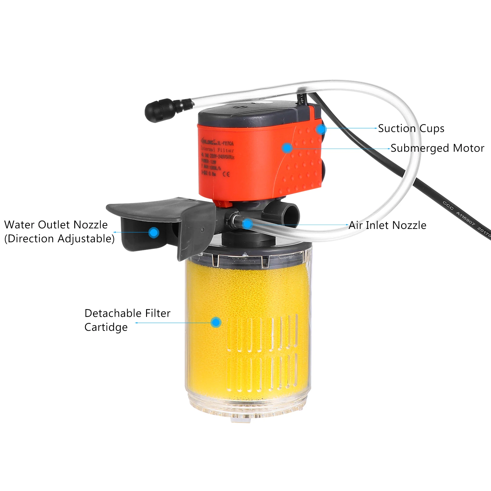

12W Submersible Pump for Fish Tank Aquarium Circulation Oxygen Supply 3in1 Filter Pond Fountain Silent Low