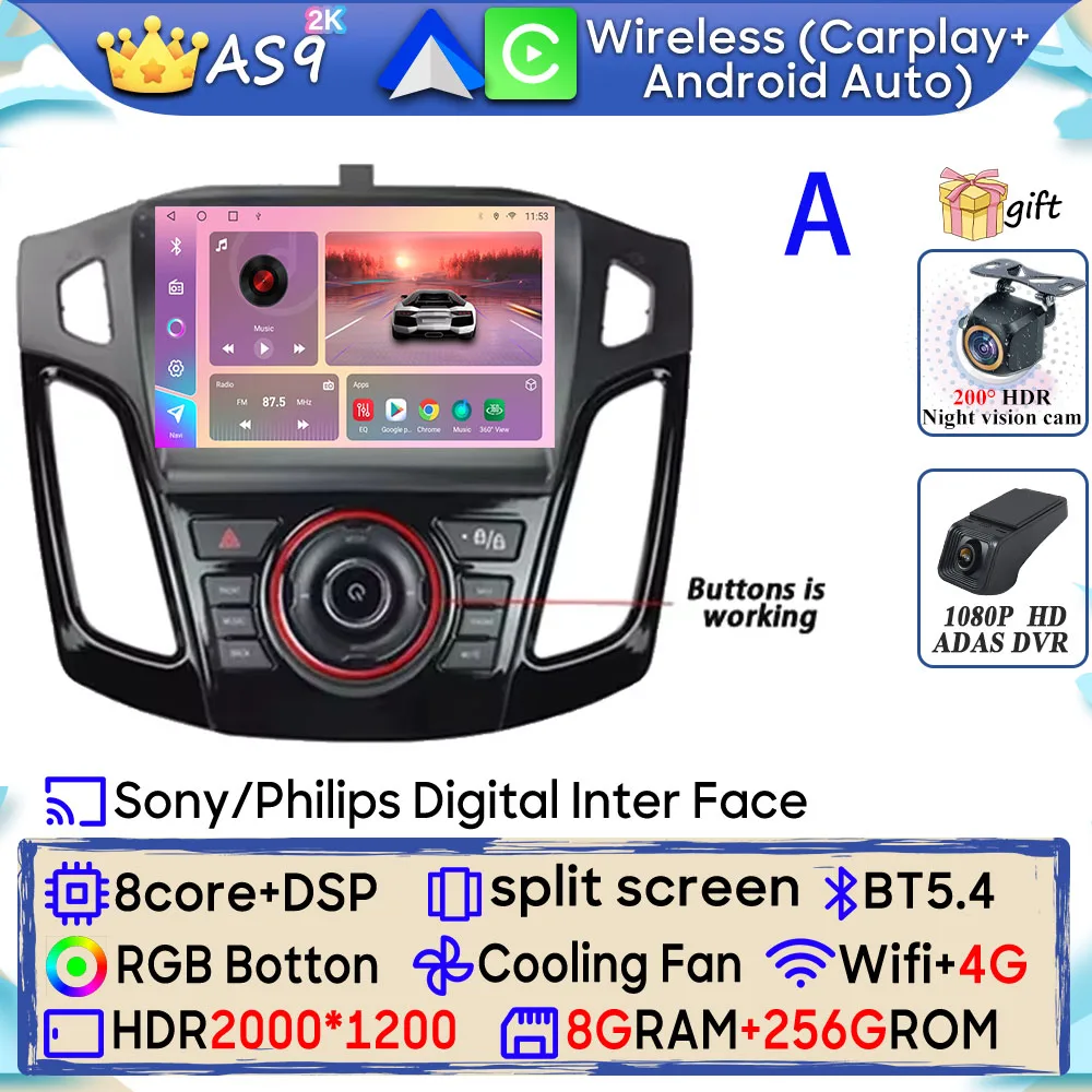 Android 15 Autoradio Voor Ford Focus 3 Mk 3 2011 2012 2013 2014 2015-2019 GPS Navigatie Android Auto Carplay Wifi Stereo Geen 2din - afbeelding 1