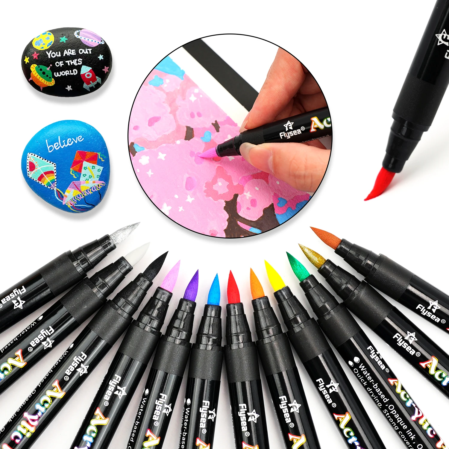 12/24/36 Colors Brush Tip Acrylic Paint Pens, Paint Markers for Lettering and Creative Painting, Rocks, Mugs, Ceramic, Glass