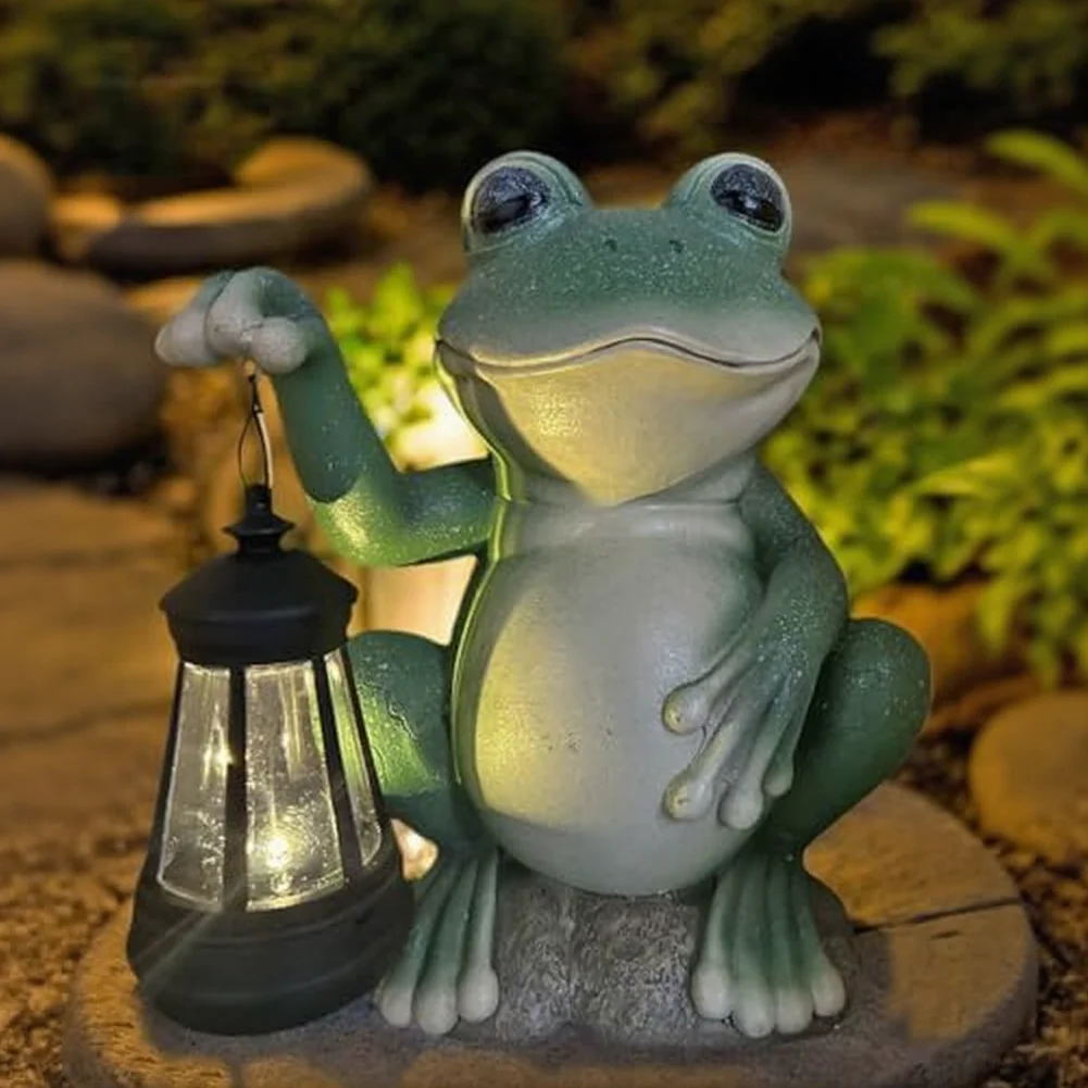 

Solar Garden Statues Outdoor Decor Yard Decorations Frog Figurines With LED Light Resin Animal Figurine For Patio Lawn Ornaments