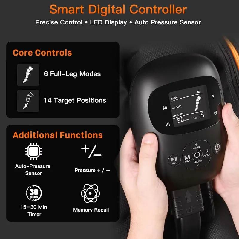 Logo 5 Chambers Air Compression Massage Boots Dual Pressure 40-220mmHg Electric Sports Recovery Leg Therapy Massager