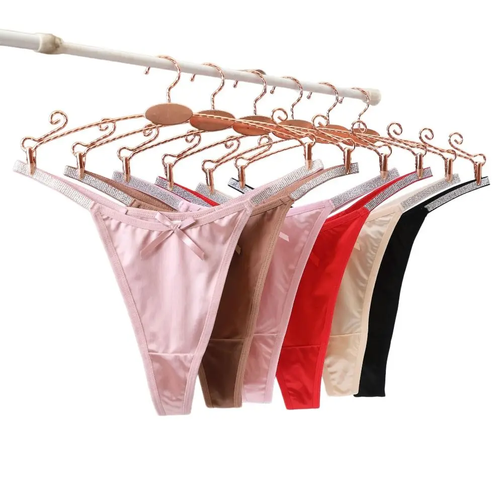 

Cotton Crotch Sheer Glossy Bow Thong Silver Waist Strap Bowknot Women Bow Briefs Transparent Hollow Romantic Panties Girls