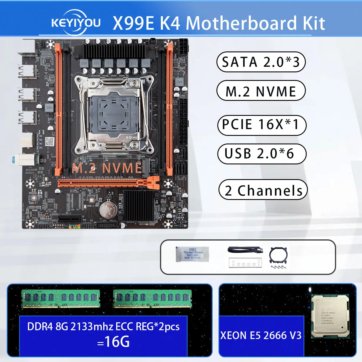 Juego de placa base X99 con CPU E5 2666 V3 y 16GB(2*8G) DDR4 2133 RECC Memory xeon X99 Kit