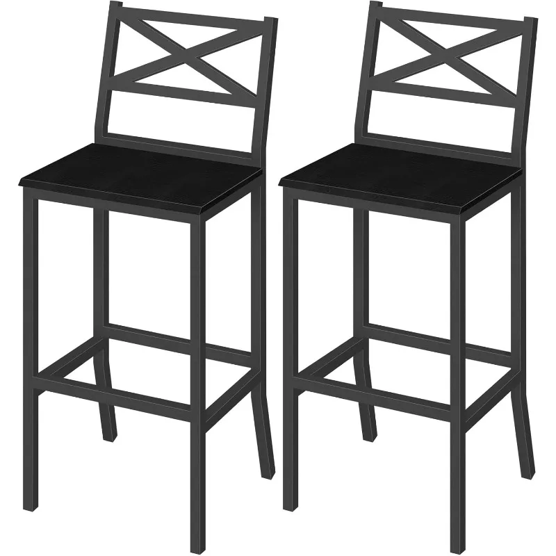 Bar Stools, Set of 2 Bar Chairs with Backrest and Footrest, 26" Tall Counter  Kitchen Breakfast