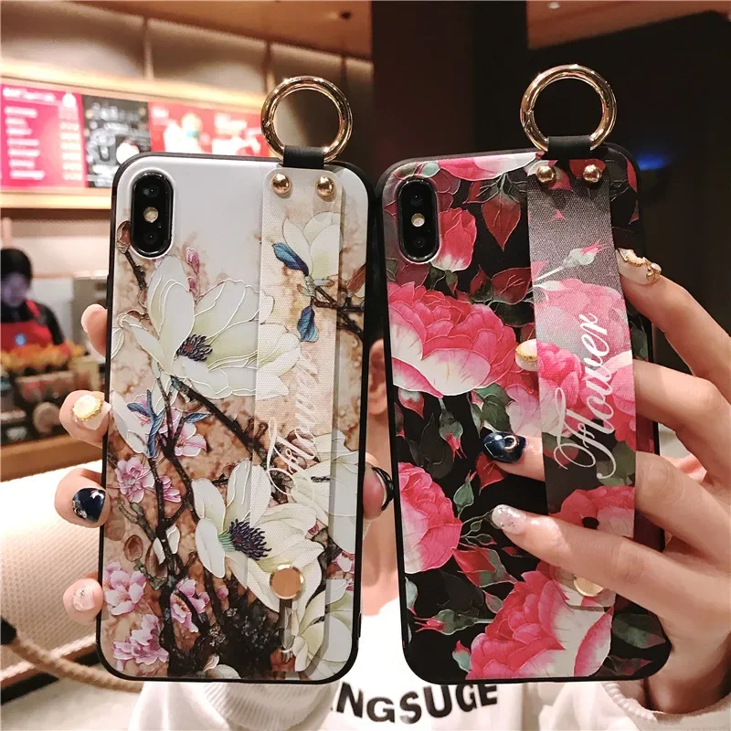 Honor 100 Pro 90 Lite 80 70 60 50 X6A custodia 3D Emboss Flower Leaf Hand Band Cover per telefono per Huawei Nova 11 10 SE 9 9 SE