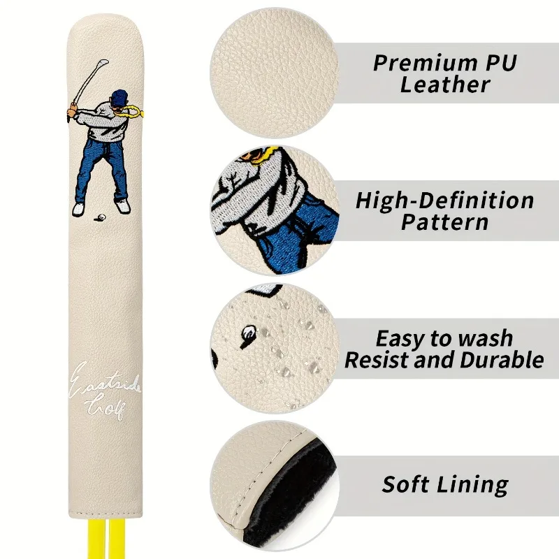 Linda cubierta de varilla de posicionamiento de golf de dibujos animados, accesorios de golf, disponible en colores negro, blanco y beige, a prueba de polvo y duradero