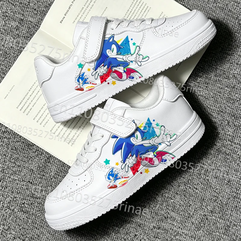 Cartoon Blue S-Sonics Kids Light‑weight Flat Sneakers Non-Slip Wear-Resistant Campus Wear Solid Color Sole Boys Girls Footwear