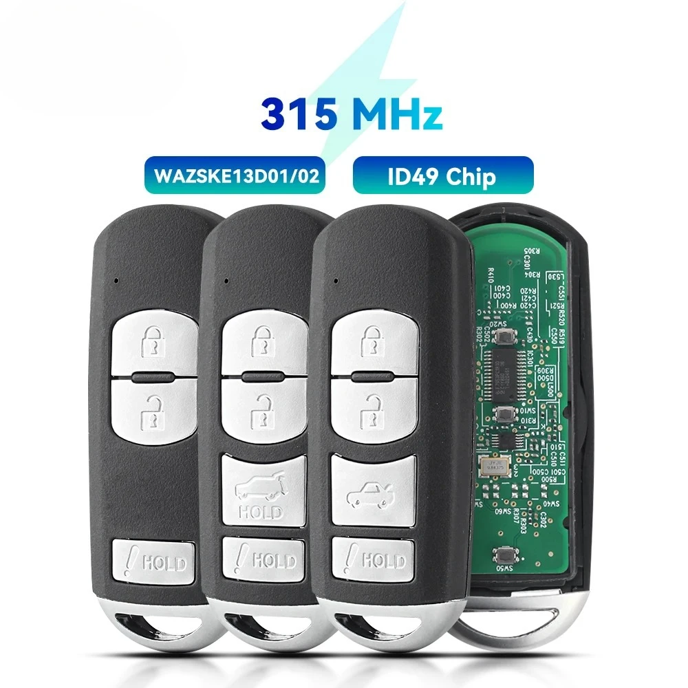 

Умный автомобильный ключ Dandkey для Mazda 3 6 CX5 MX5 Axela Miata 2013-2017, брелок с 3 кнопками, 315 МГц ID49чип SKE13D01 SKE13D02