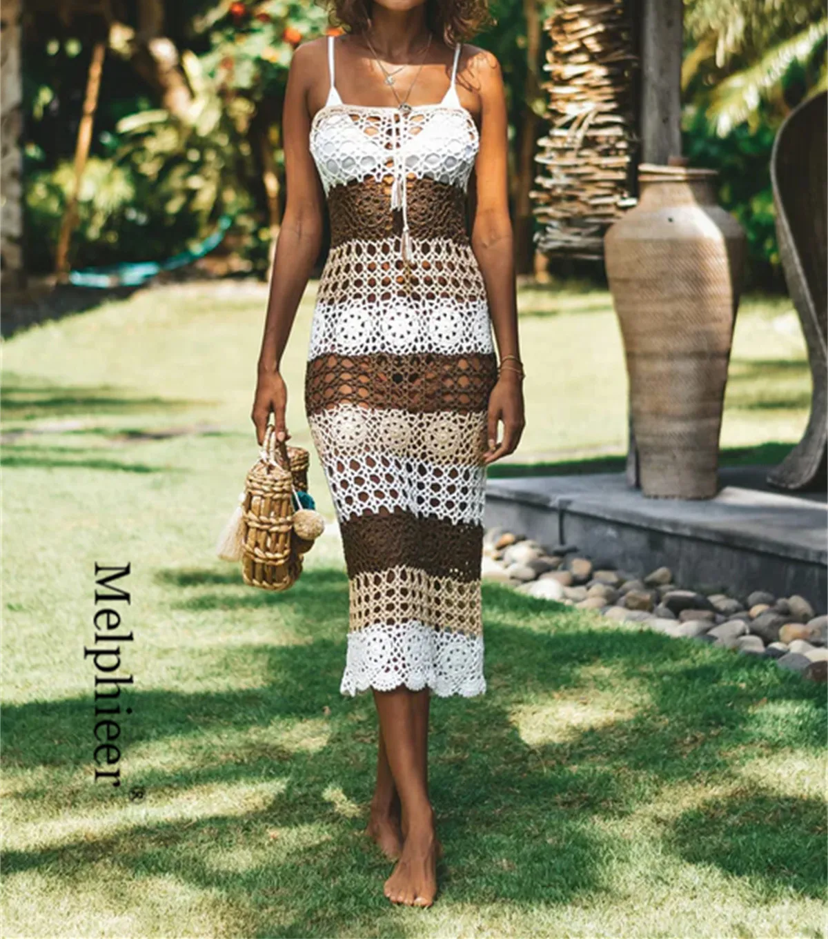 

Melphieer Women's Multi Crochet Dress One Size Adjusted Crochet Swimwear Coverup Beach Skirt Dress 2 In 1 Sand Bohemian Outfits