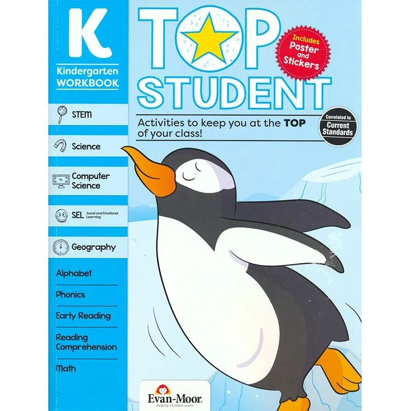 Evan-Moor Top Student، الصف K، كتب الأطفال الذين تتراوح أعمارهم بين 3 4 5 6 كتب مصنفات بخط اليد باللغة الإنجليزية 9781629389745 #5