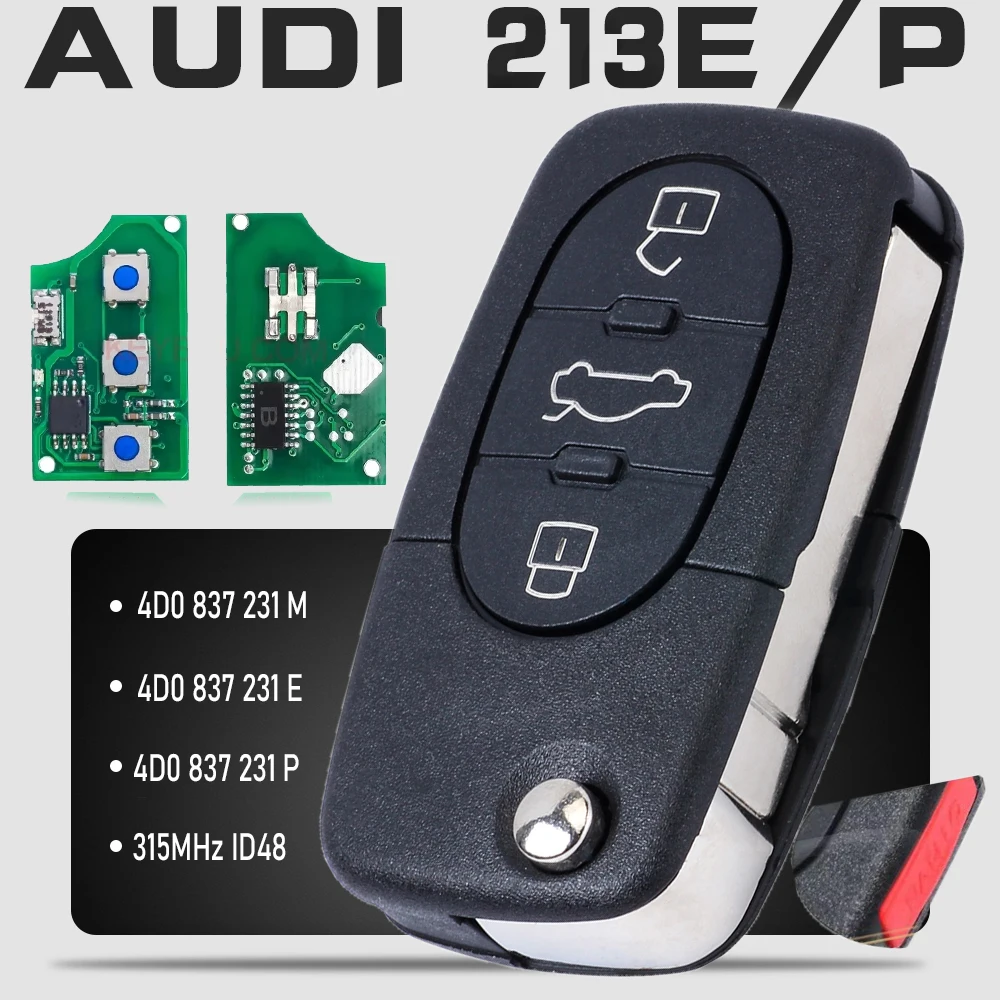 

KEYECU 4D0 837 231 M, 4D0 837 231 E , 4D0 837 231 P Remote key Fob 315MHZ ID48 for Audi A4 A6 Quattro RS6 TT Allroad Quattro