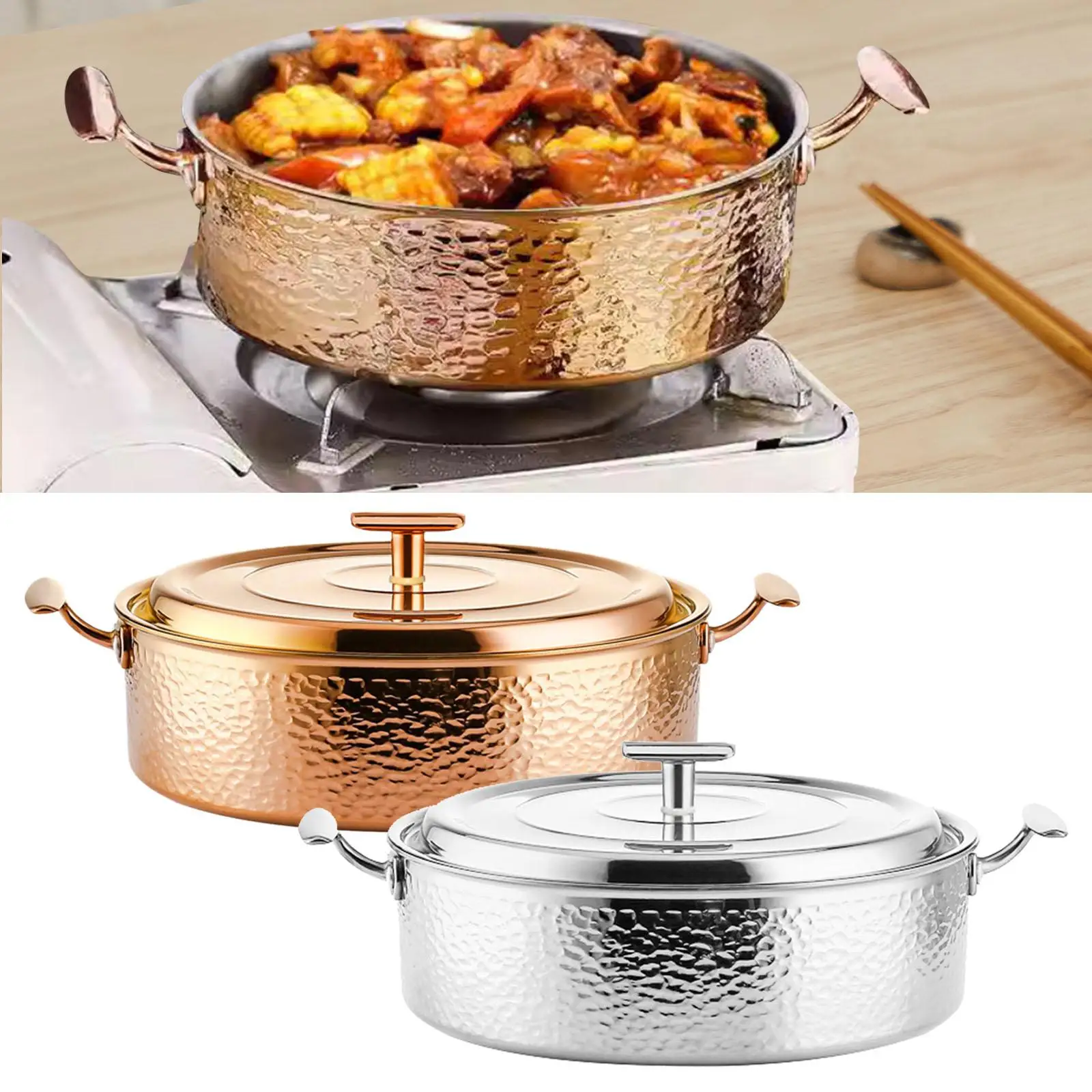 Copper Hot Pot Large Capacity Sturdy with Lid Stew Pot Induction Pot Practical for Restaurant Camping Home Use Parties Catering