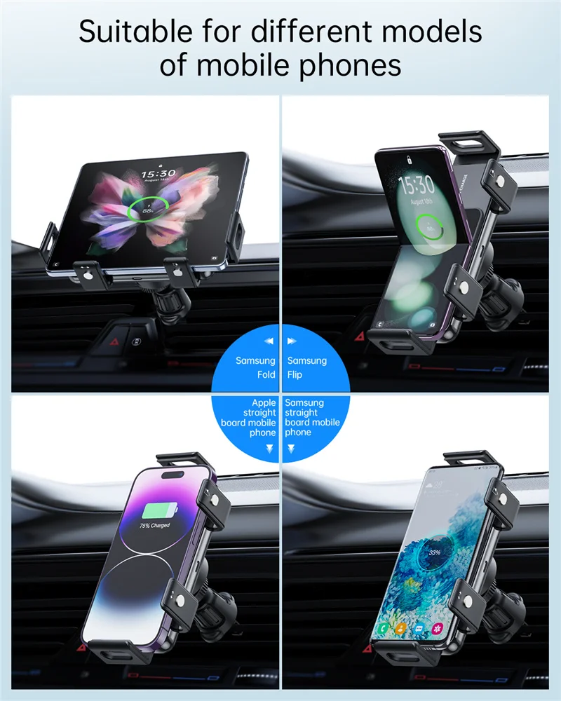 Car Wireless Charger Stand Car Phone Holder Mount 15W Fast Car Charging for iPhone Samsung Galaxy S23 S22 S21 Z Fold Flip 5 4 3 image 2
