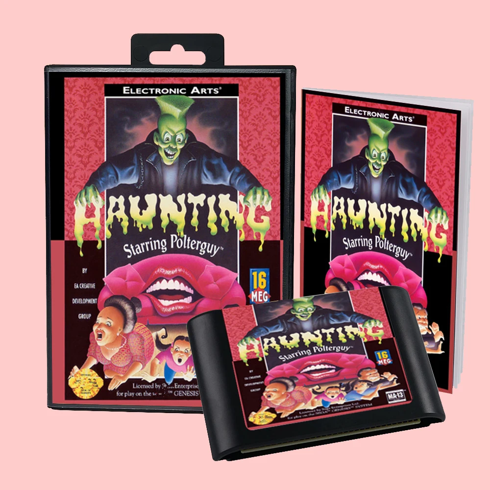 Haunting Starring Polterguy, версия США, коробка для игровых карт, руководство для 16-битных консолей Sega MD MegaDrive Genesis