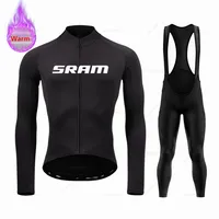 Sram Team-Conjunto de Jersey de Ciclismo de lana térmica de manga larga, pantalones con pechera, Ropa de Ciclismo, uniforme de Jersey para bicicleta de montaña, Invierno