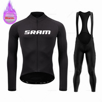 Sram Team Winter Long Sleeve Thermal Fleece Cycling Jersey Set Bib Pants Ropa Ciclismo Bicycle Clothing MTB Bike Jersey Uniform