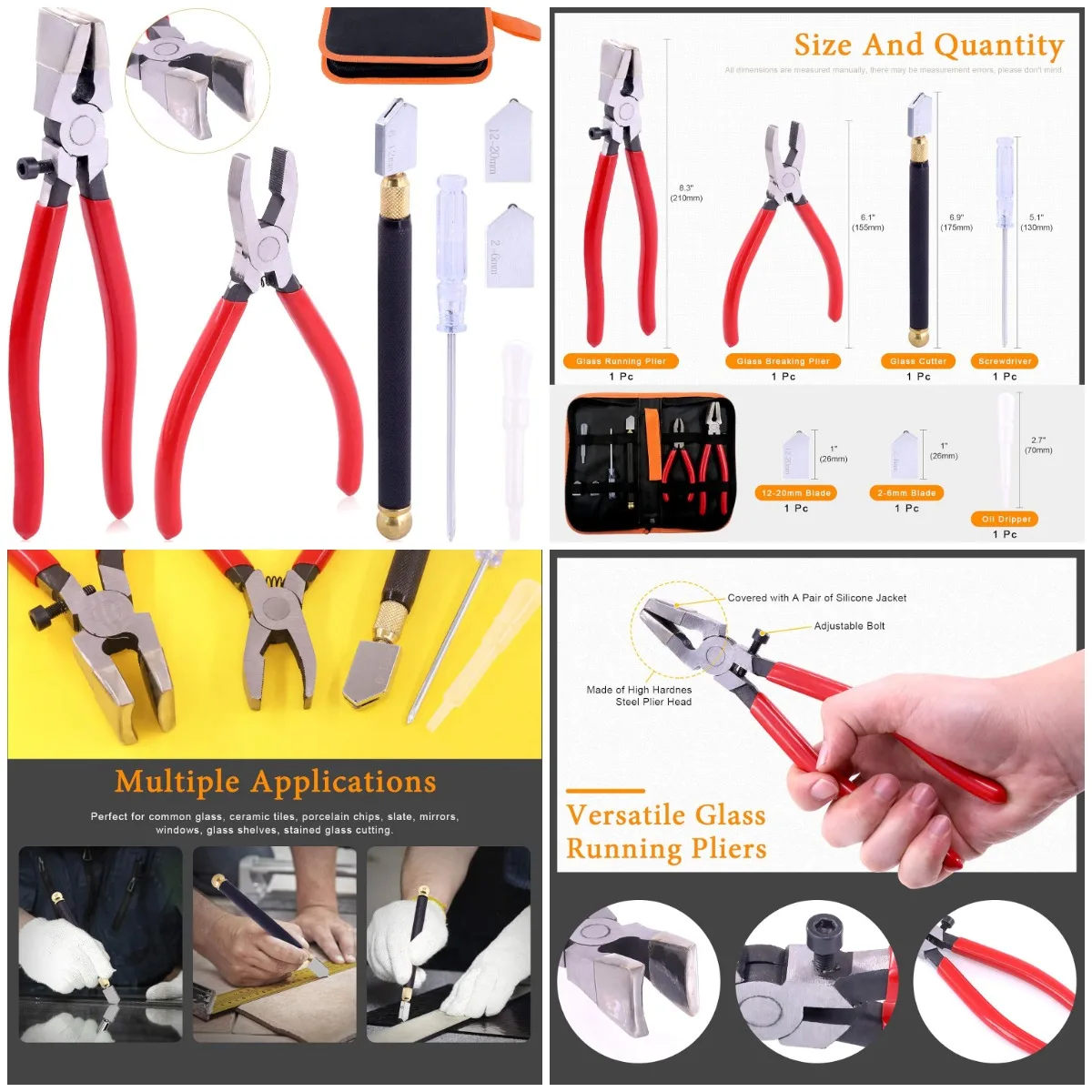 

3Pcs Premium Glass Breaking Pliers & Cutter Kit, Heavy Duty with Rubber Tip for Stained Glass, Mosaics, Fusing