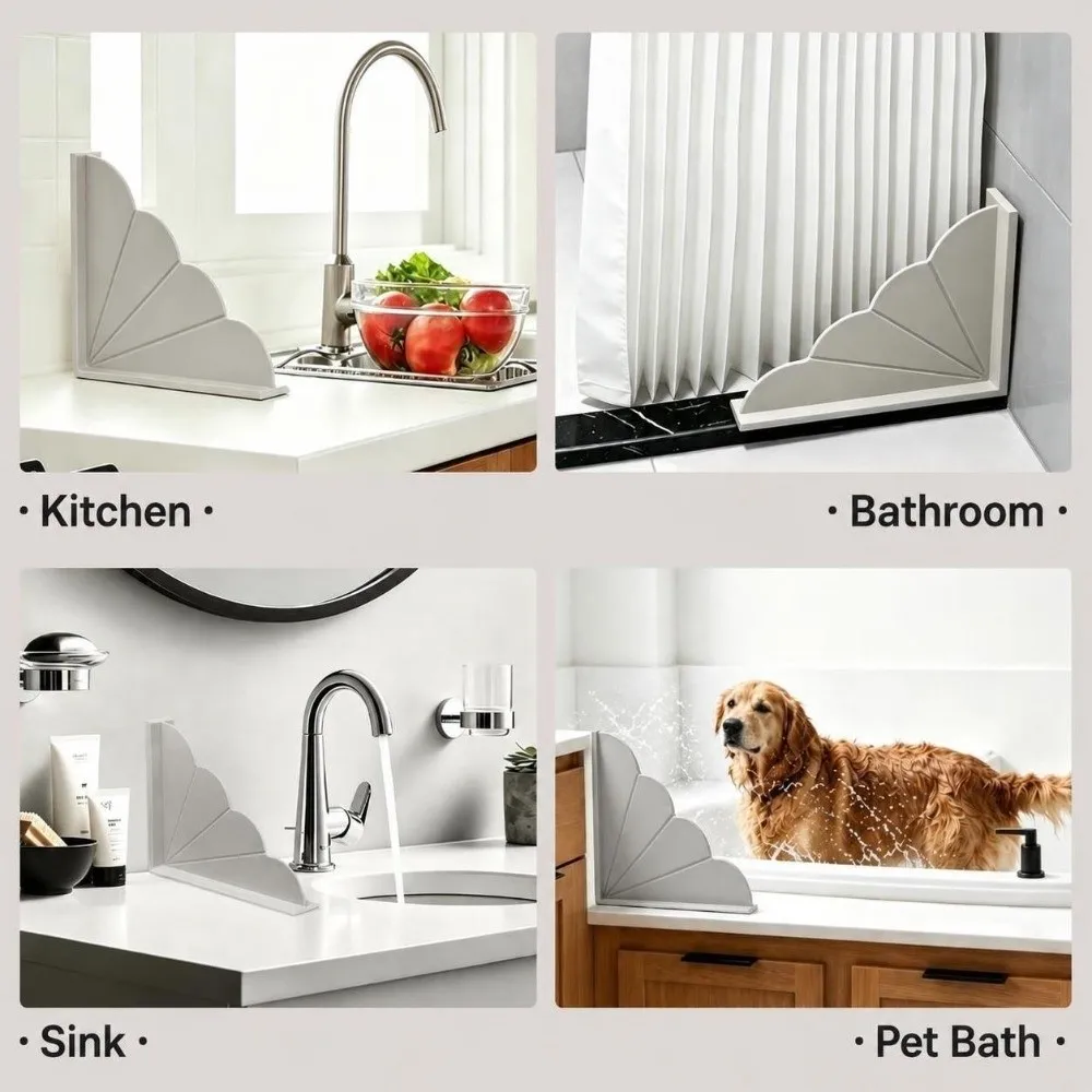 1Pcs Cloud Shape Silicone Corner Water Guard Solid Color Double Suction Cup Shower Corner Splash Strip Reusable Waterproof