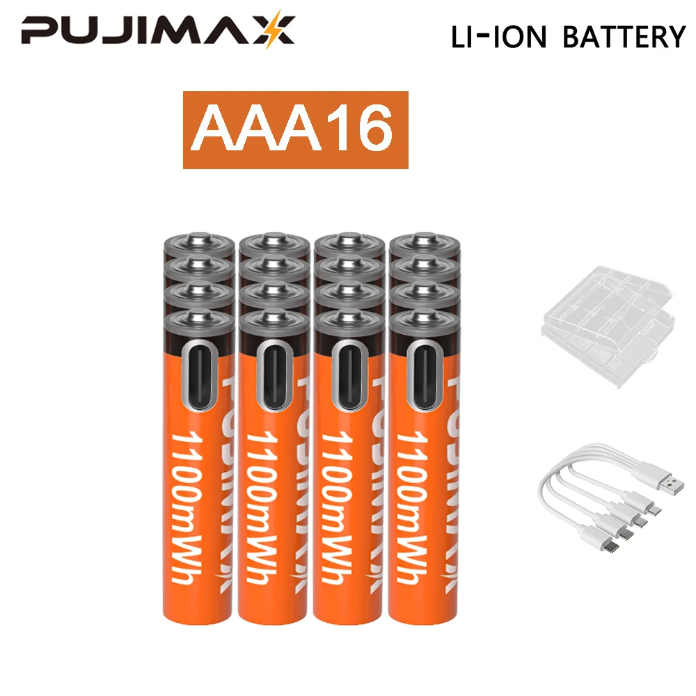 PUJIMAX 1,5 V AA en AAA oplaadbare lithiumbatterij 3400 mWh/1100 mWh, Type-C-poort Opladen worden hergebruikt 1500 keer voor wekkers - afbeelding 1