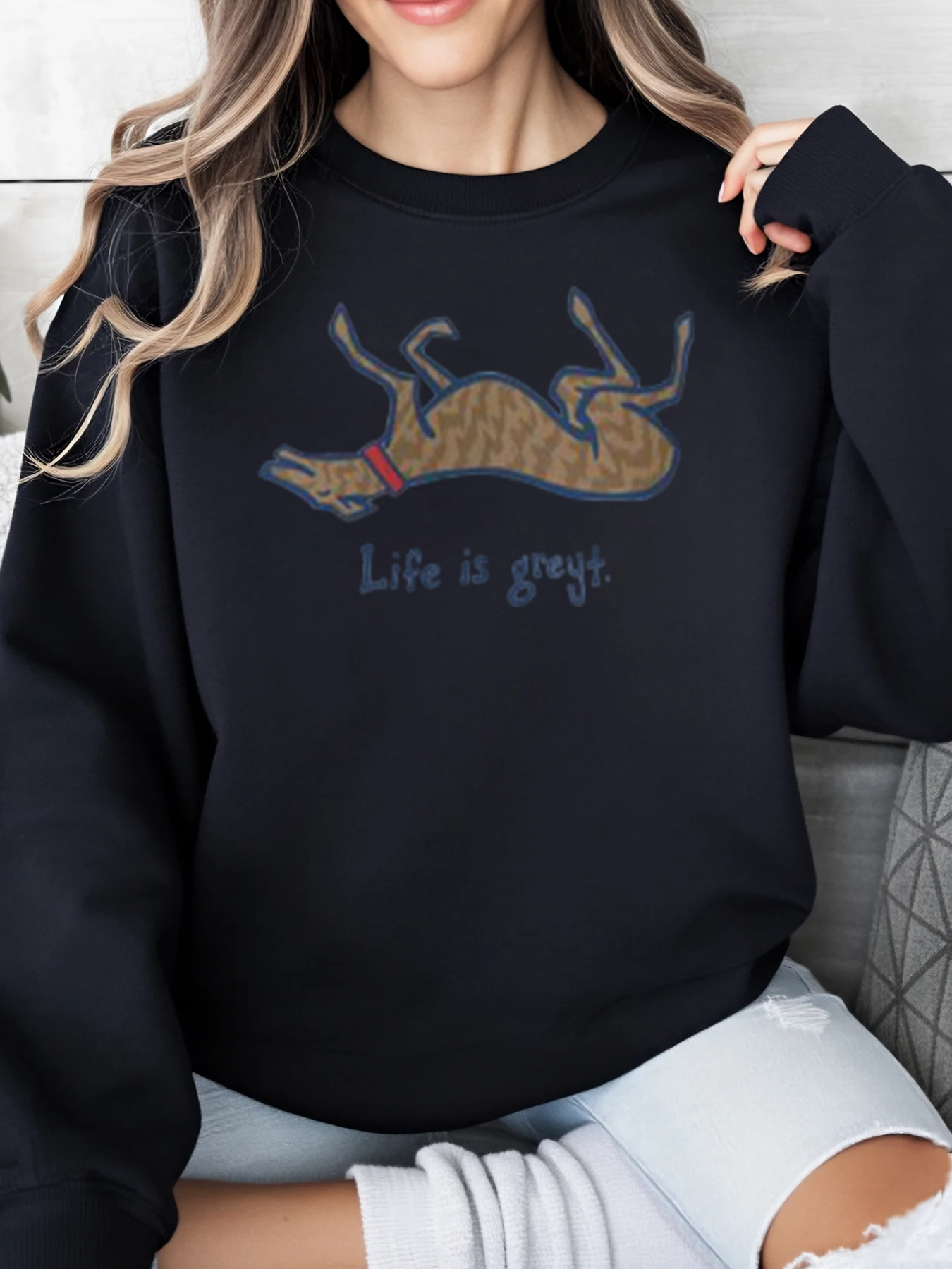 

Толстовка с принтом Greyhound Dog Life Is Greit, женская повседневная одежда на Хэллоуин, черная, больших размеров