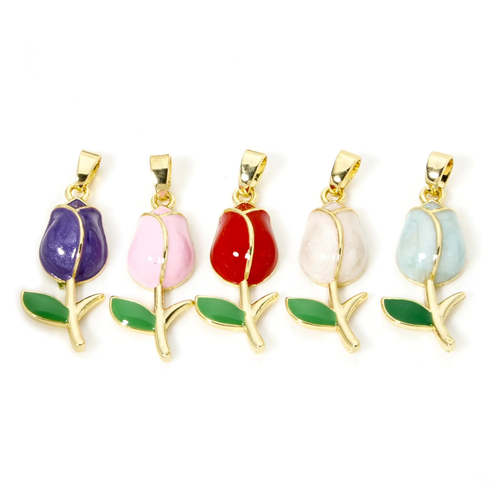 2pcs New Brass Charm Gold Color Tulip Flower Multicolor Enamel Pendants DIY Necklace For Women Party Jewelry Findings 29mmx10mm